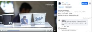 Our Magic Printed Paper Cup on Drishyam 2's Hero, Mohanlal's Facebook Page