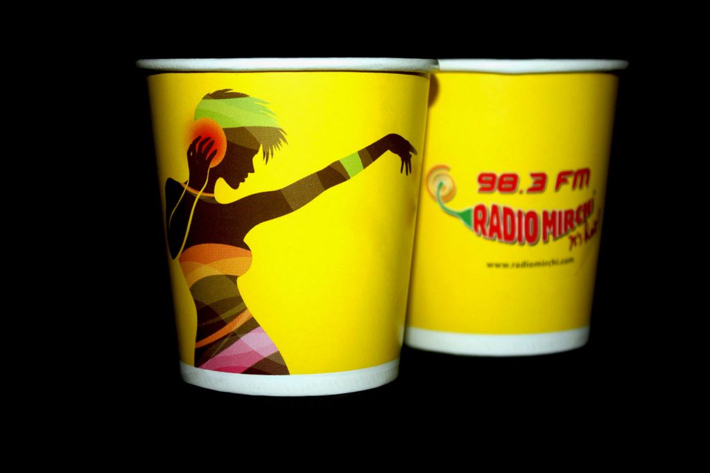 Paper Cups for inhouse use of the Radio FM giant, Radio Mirchi