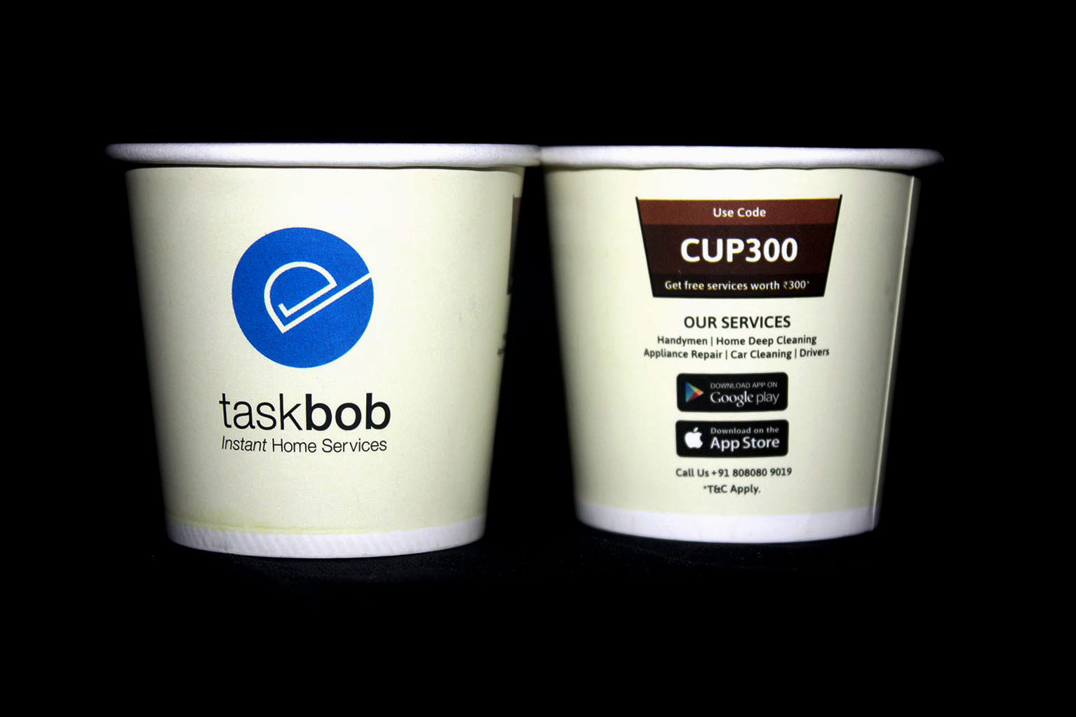 Paper cups for the campaign of promotion of TaskBob